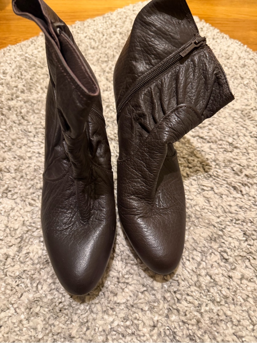 Zara Dark Brown Leather Ankle Boots with Side Zippers